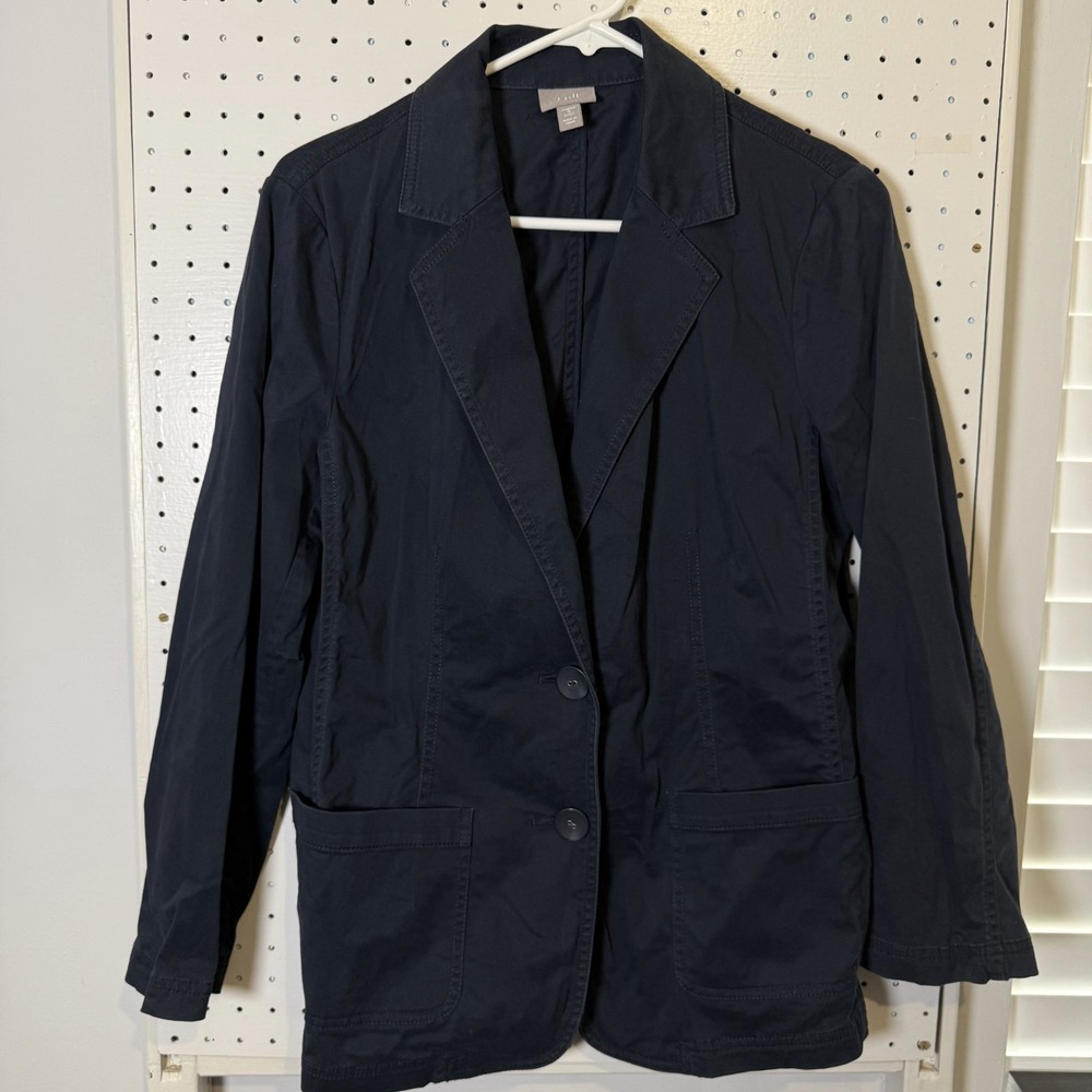 J. Jill Blazer Women's Petite Small Navy Blue Stretch 2-Button Casual Jacket